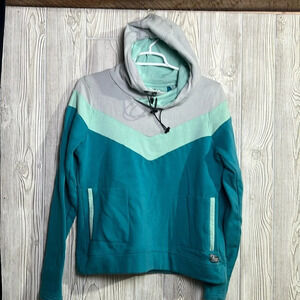 Caterpillar CAT Teal Workwear Drawstring Pullover Sweater Hoodie Size Medium